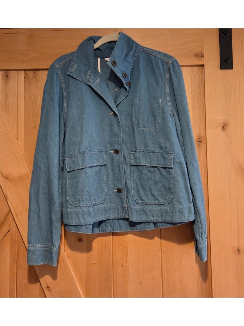 LL Bean Womens M #304561 Jacket Denim Back Pleat Pockets Cotton Swing Style